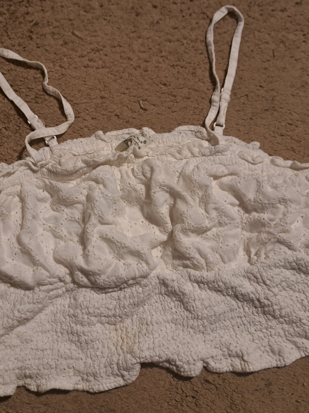 White Eyelet Smocked Crop Top with Adjustable Straps